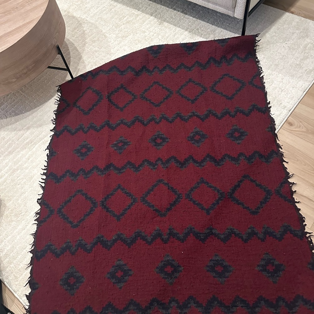 Aritzia Burgundy and Black Geometric Throw Blanket